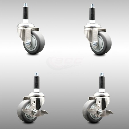Service Caster 3.5 Inch 316SS Thermoplastic Rubber Swivel 7/8 Inch Stem Caster Brake, 2PK SCC-SS316EX20S3514-TPRB-2-TLB-2-78